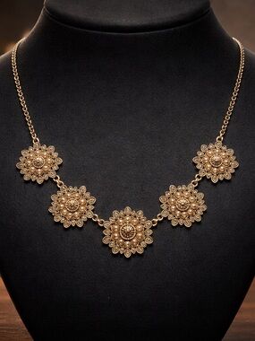 Gold Floral Statement Necklace - Elegant Women's Jewelry